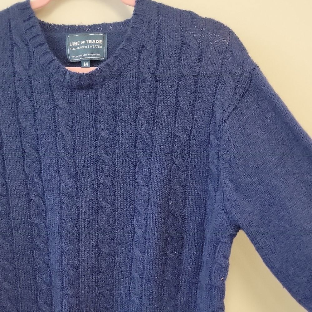 Line Of Trade The Mariner Sweater Blue Shetland Wool Cable Knit Crewneck Size M - Picture 8 of 11